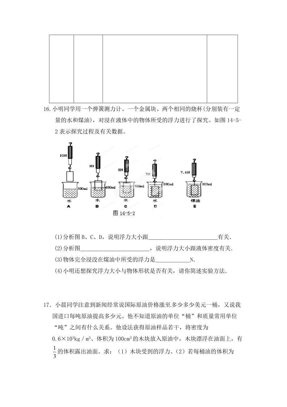 河南省开封市第三十三中学九年级物理全册 第十四章《压强和浮力》14.5 浮力学案（无答案） 新人教版_第5页