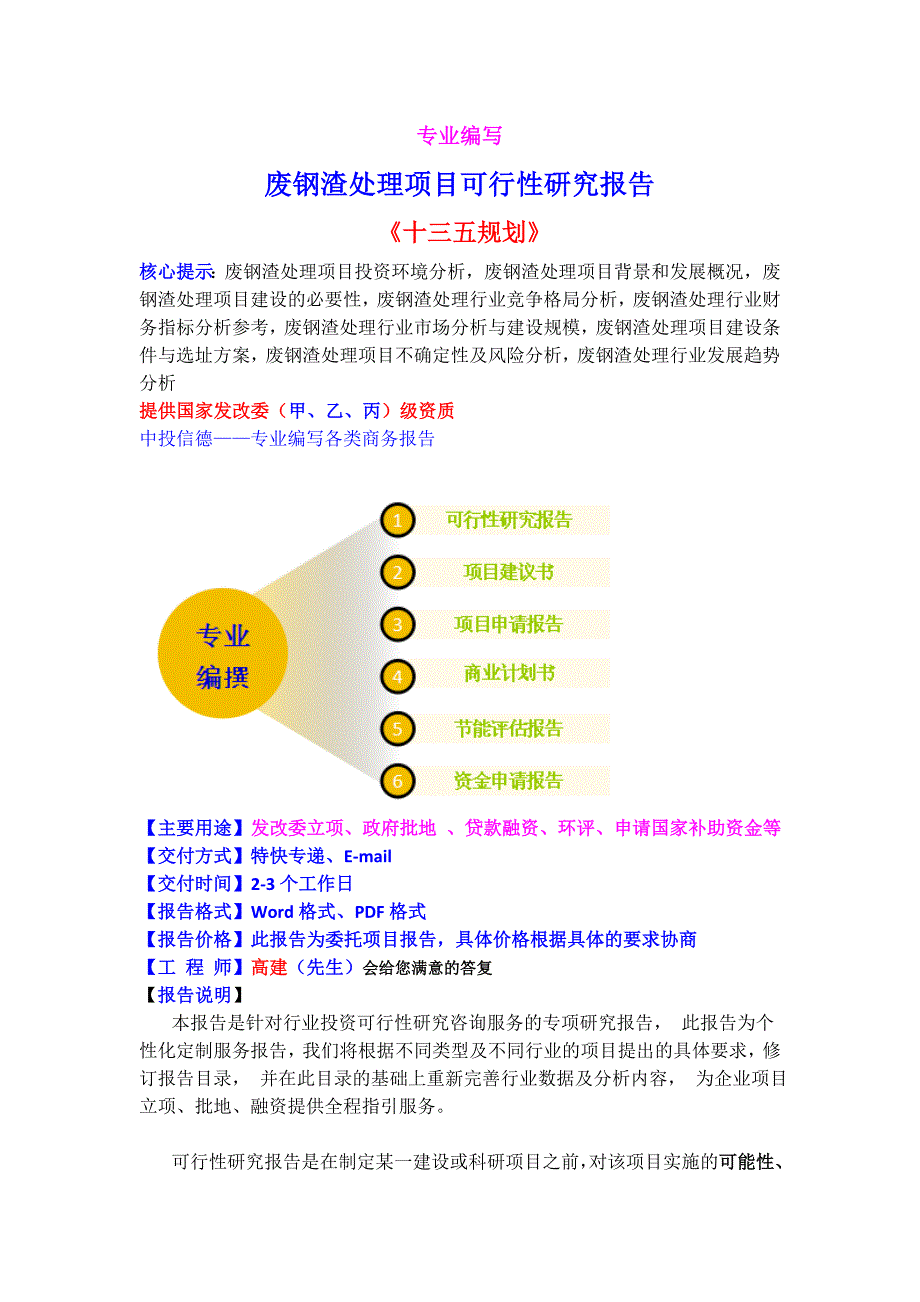 废钢渣处理项目可行性研究报告_第1页