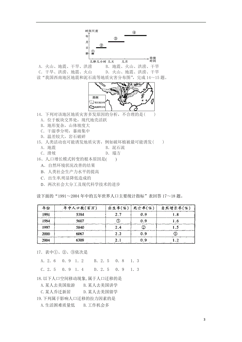 湖南邵阳石齐学校高一地理第一次月考148班 1.doc_第3页