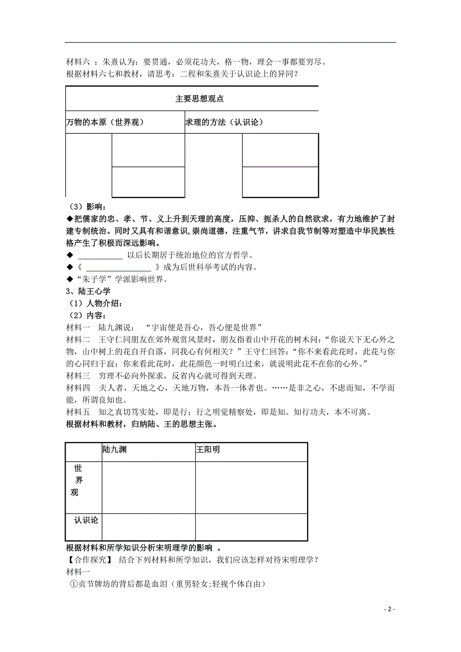 湖南湘潭凤凰中学高中历史 第3课 宋明理学学案必修3.doc_第2页