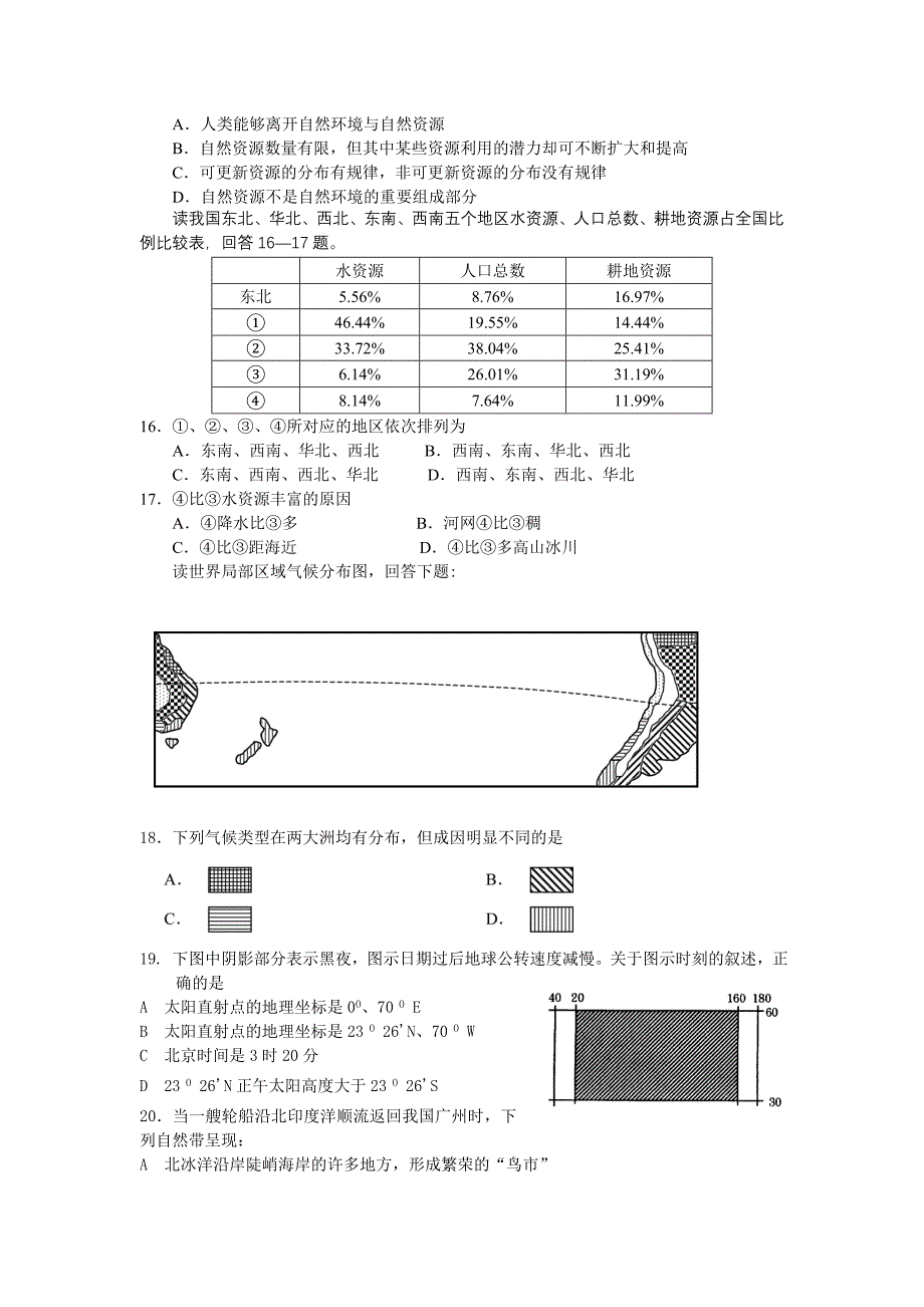 高三文综基础地理强化训练卷四 .doc_第3页