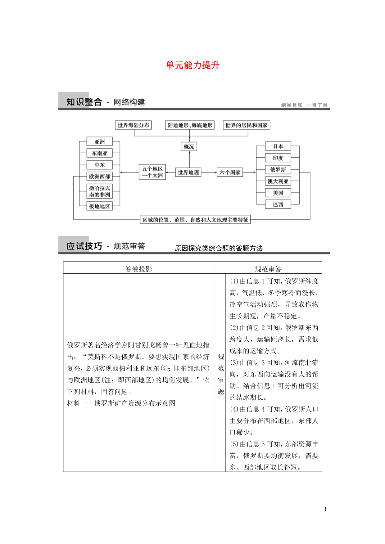 高考地理一轮复习讲义 区域地理第一单元 世界地理 单元能力提升 鲁教.doc_第1页