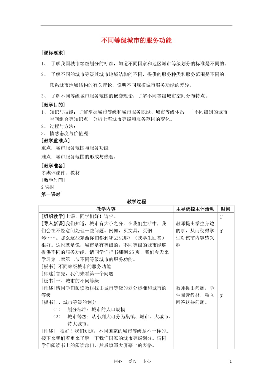 高中地理 2.2不同等级城的服务功能教案3必修2.doc_第1页