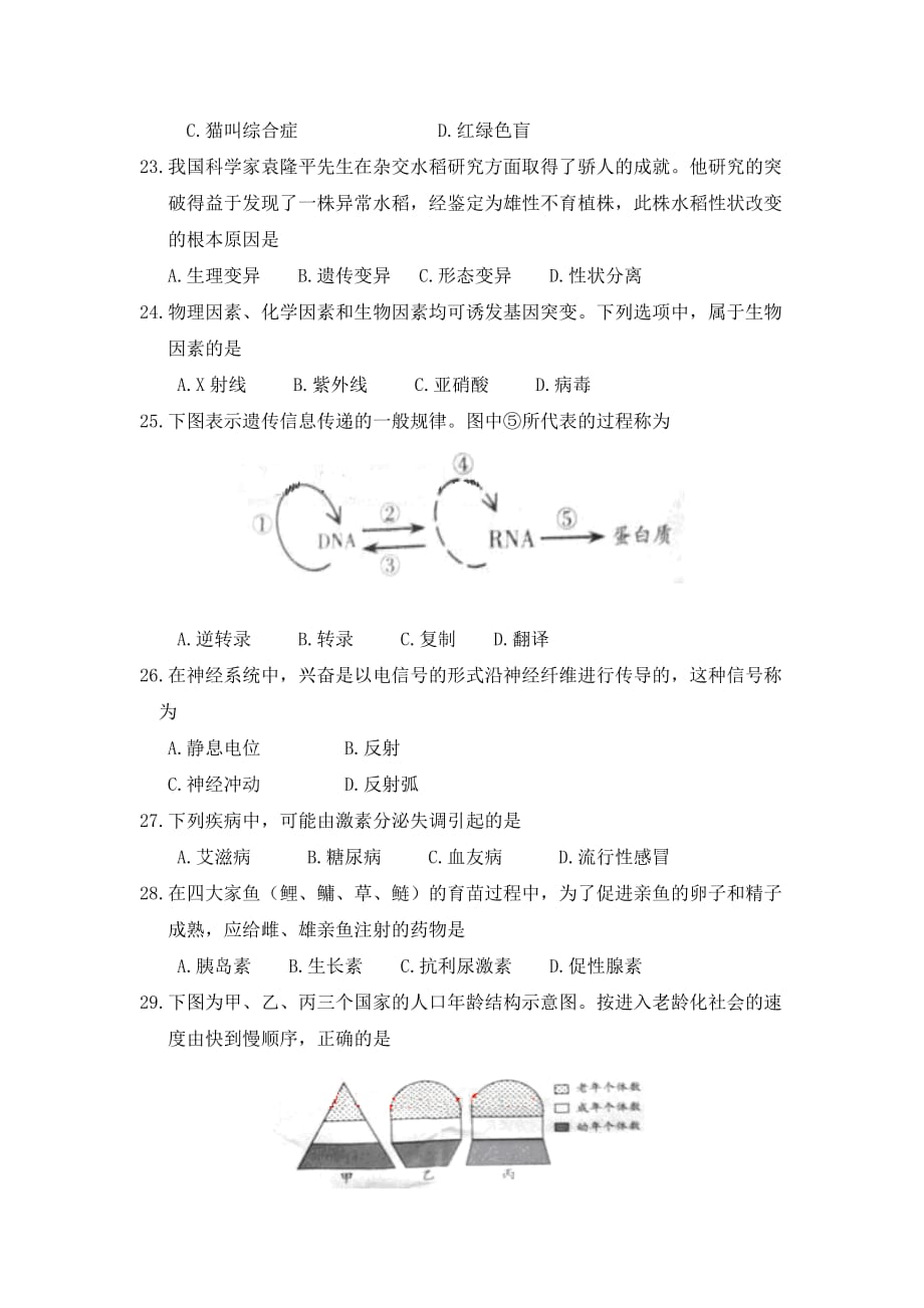 2010年6月广东省普通高中学业水平考试生物试题(试题+答案)_第4页