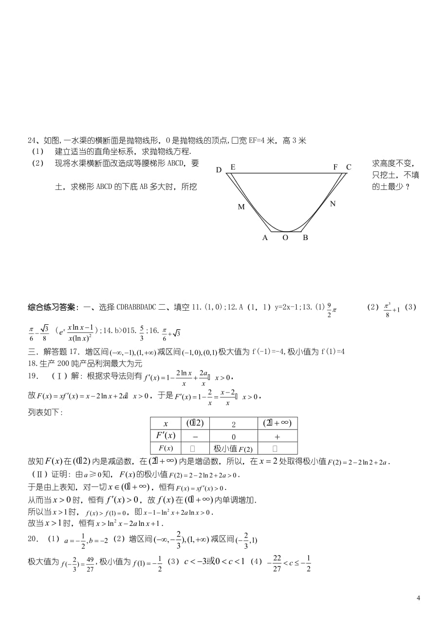 2009聿怀中学选修2-2导数及其应用综合练习_第4页