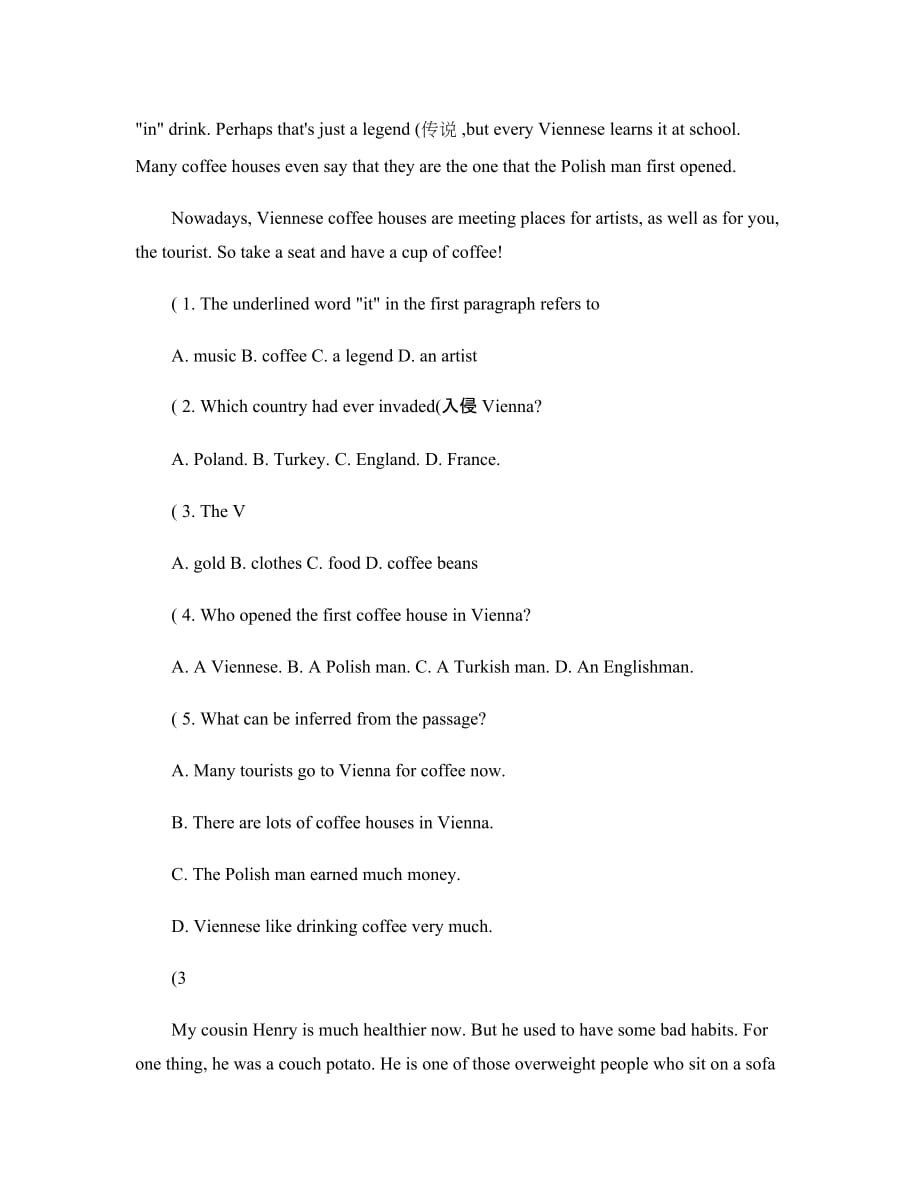 八年级英语阅读理解培优训练题2010_第3页