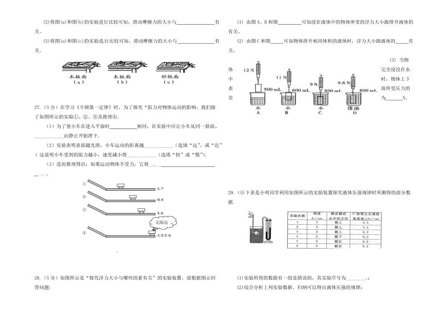 宁夏吴忠市红寺堡区第三中学2020学年八年级物理下学期期末考试试题（无答案） 新人教版_第3页