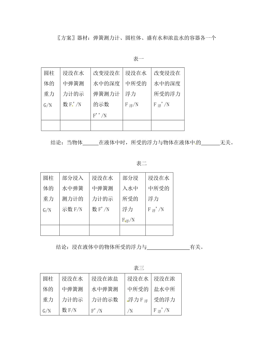 江苏省泰州市姜堰区张甸初级中学八年级物理下册《10.4 浮力》导学案（无答案） （新版）新人教版_第3页