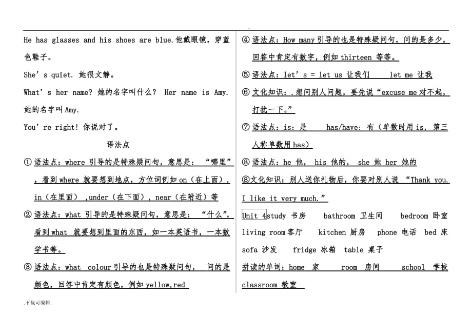 2017年最新pep小学英语四年级知识点总结_期末总复习_第3页