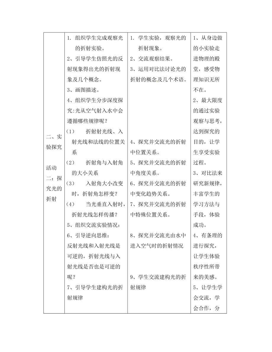 广东省惠东县平海中学八年级物理上册 3.4 探究光的折射规律教案2 粤教沪版_第4页