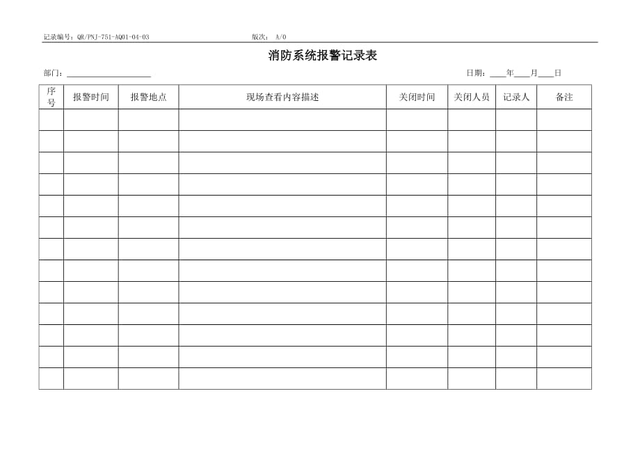 （消防培训）QRPNJAQ消防系统报警记录表_第1页