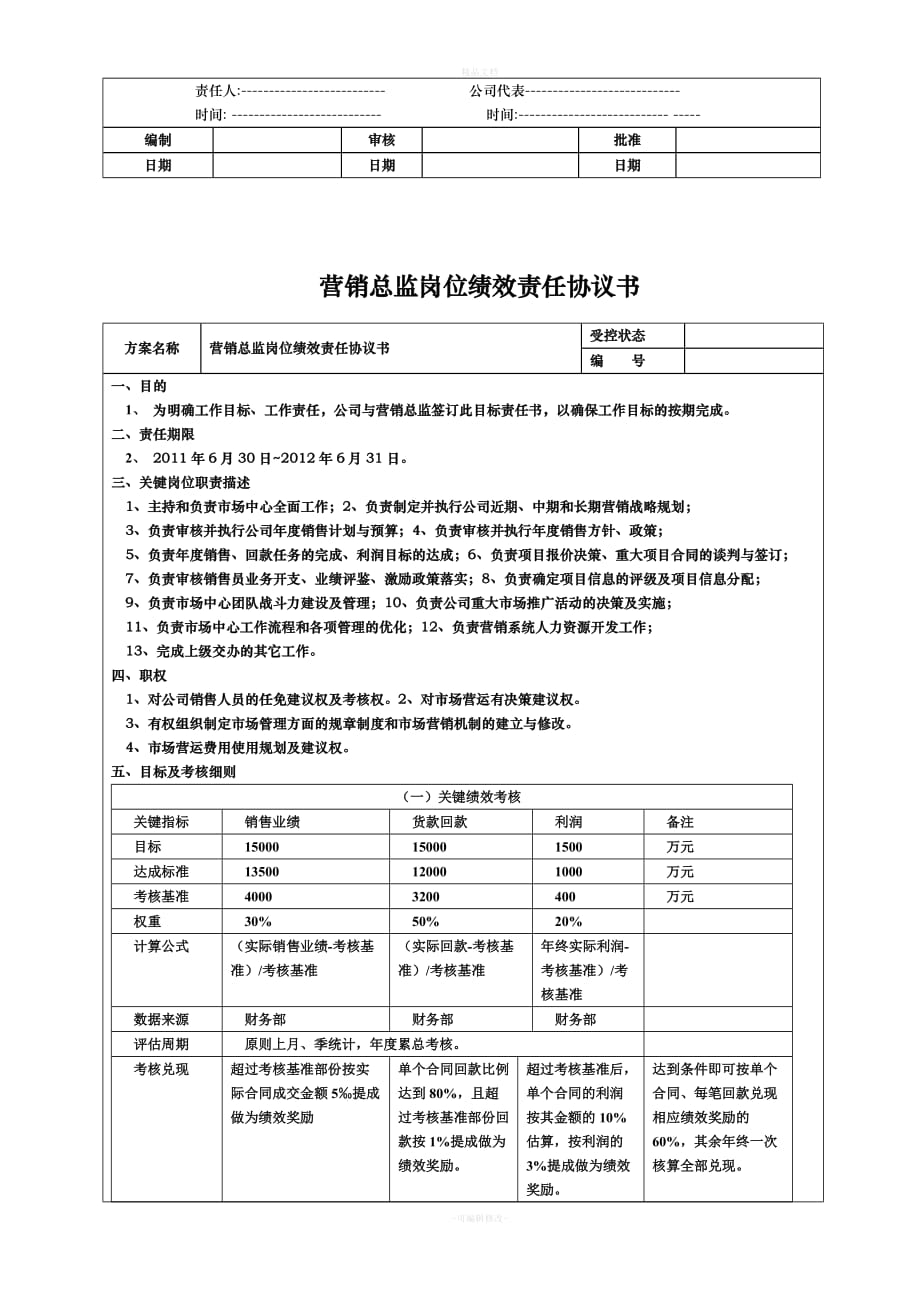 2011营销总监助理岗位绩效责任协议书模板（律师修正版）_第3页