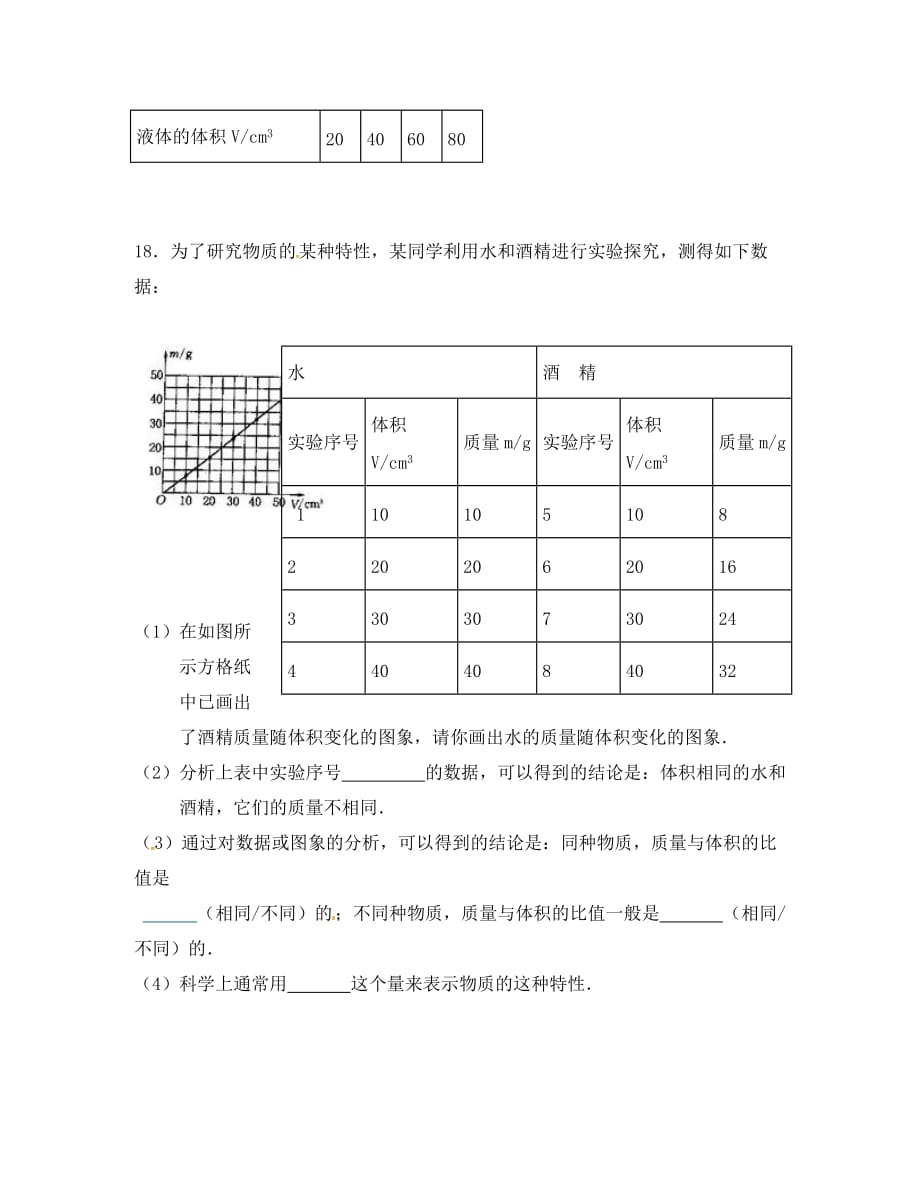 江苏省高邮市车逻镇初级中学八年级物理下册 6.3 物质的密度补充作业（无答案） 苏科版_第4页