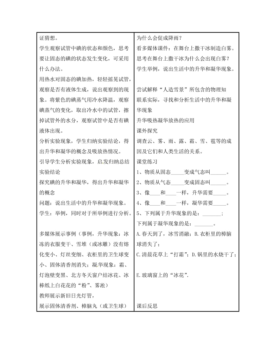 河北省滦县第三中学八年级物理上册 3.4 升华和凝华导学案（无答案）（新版）新人教版_第2页