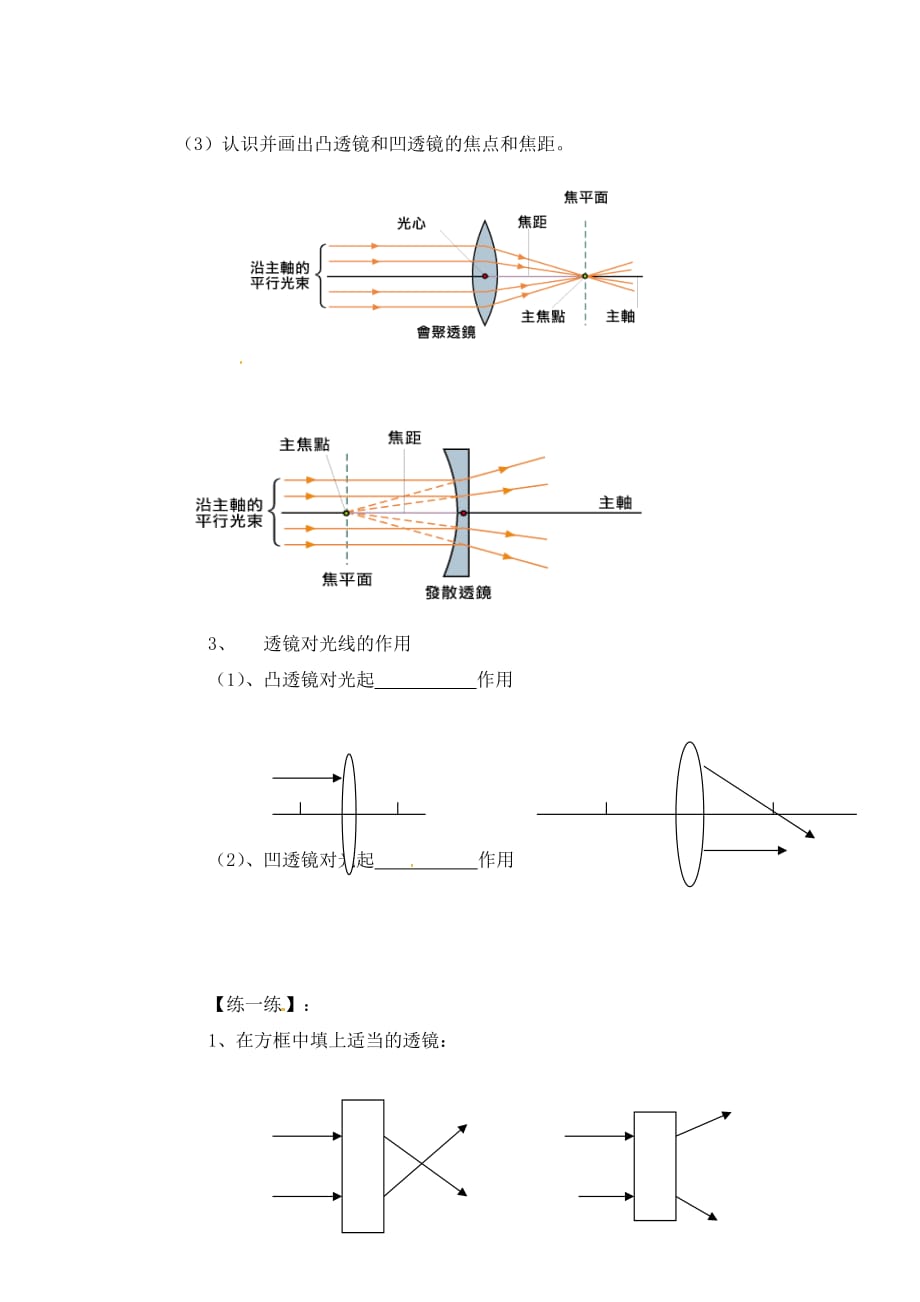 内蒙古乌拉特中旗一中八年级物理上册《3.1 透镜》导学案（无答案） 新人教版_第2页