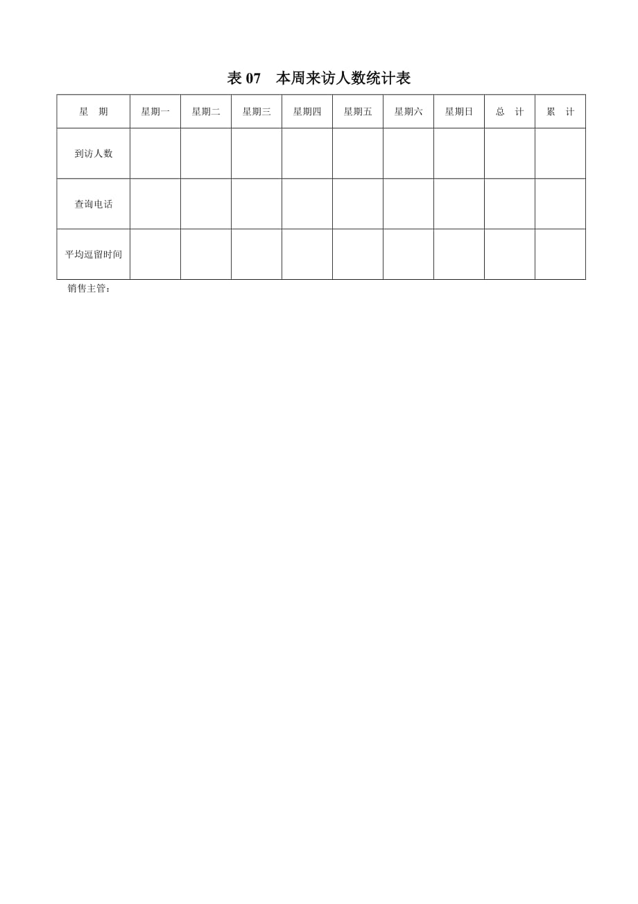 （管理统计套表）表本周来访人数统计表_第1页
