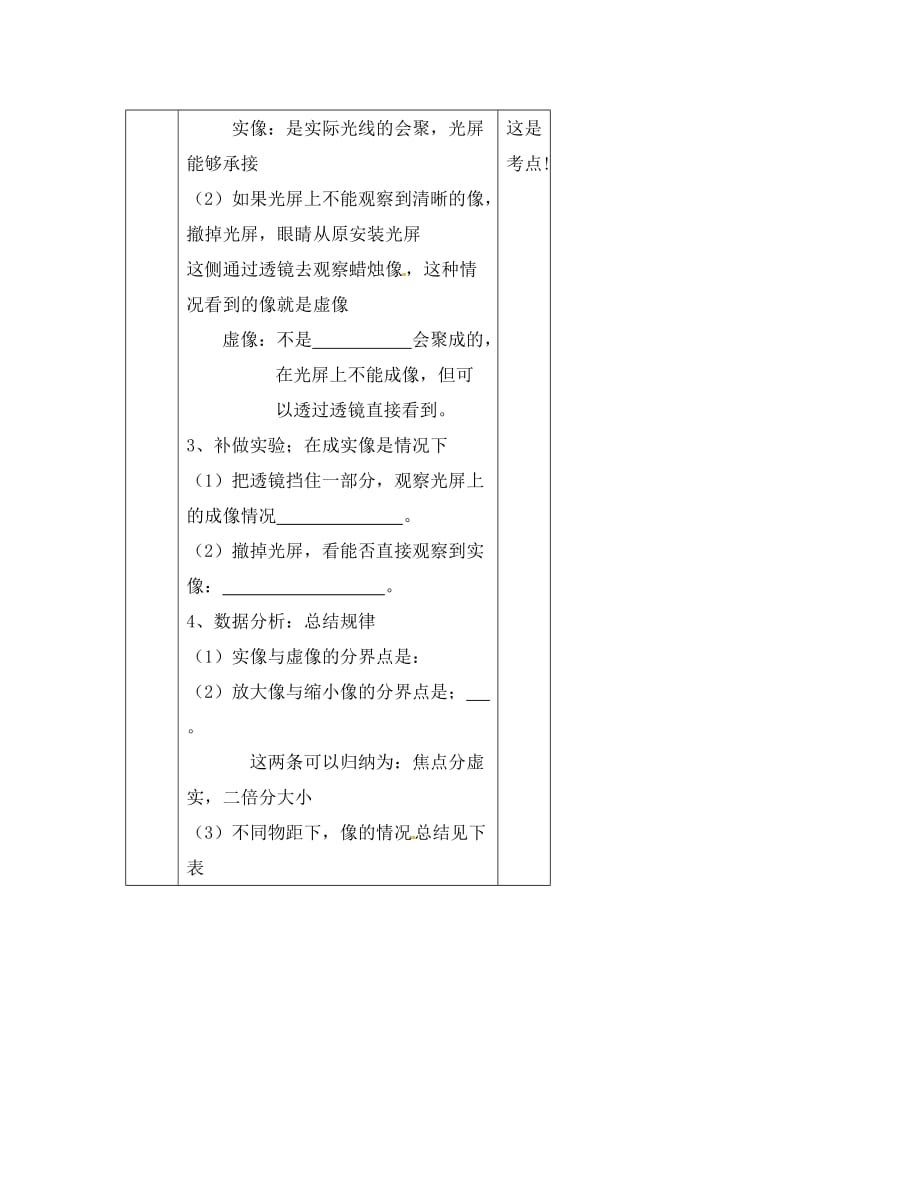 河北省承德县第二中学八年级物理上册《4.5 凸透镜成像》学案2（无答案） 教科版_第3页