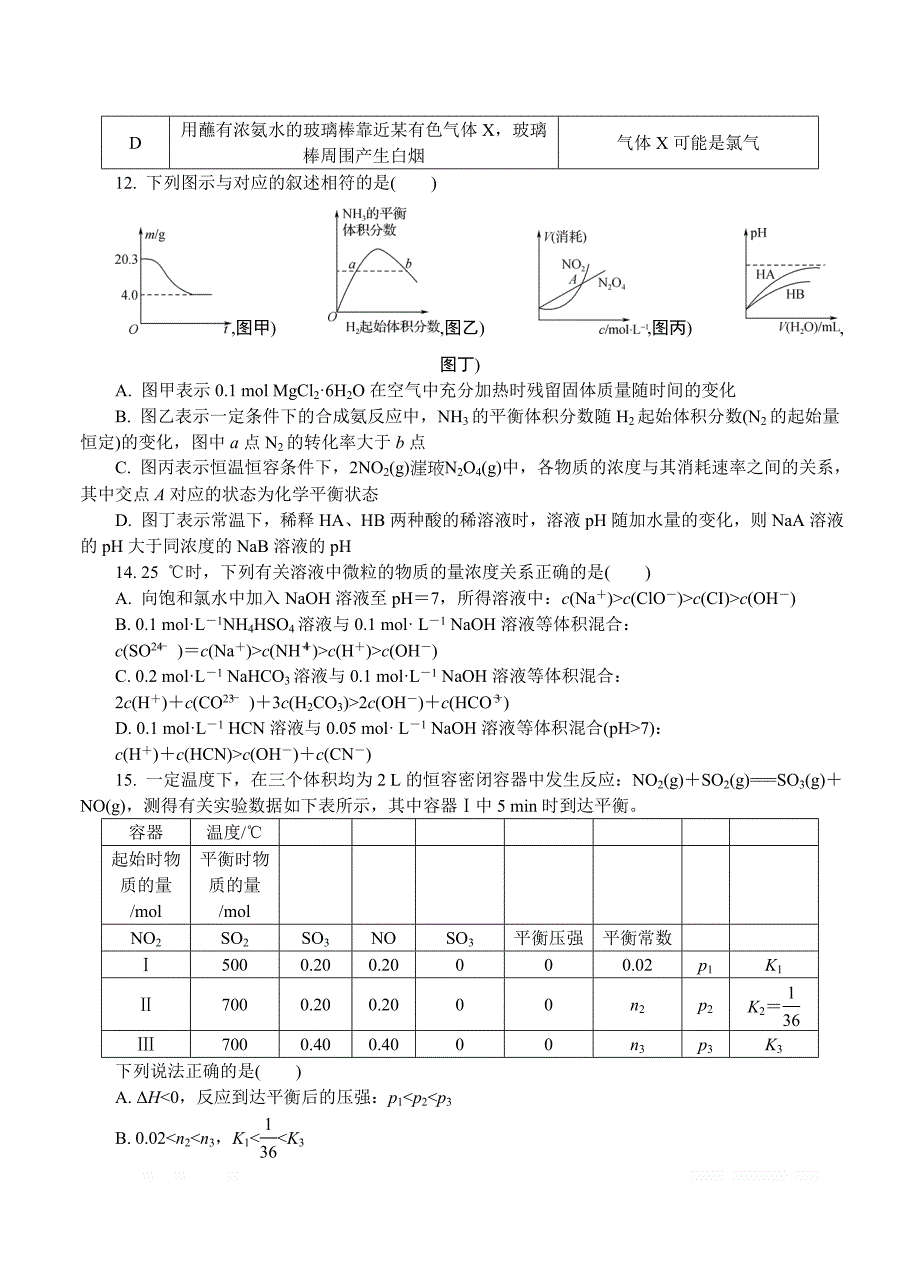 江苏省无锡市2019届高三第一次模拟考试 化学_第4页