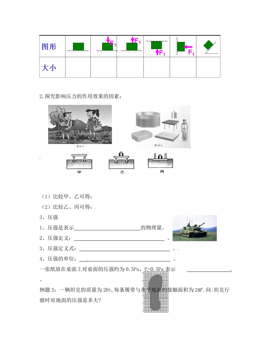 江苏省洪泽外国语中学八年级物理下册 第十章《固体压强》复习学案（无答案）（新版）苏科版_第2页