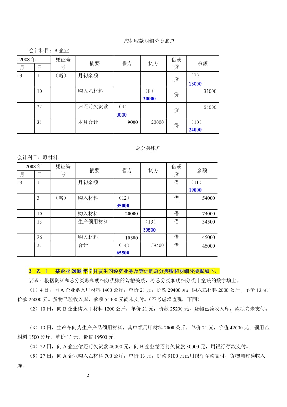 会计从业资格考试 账户平行登记会计基础五大类综合题 含答案_第2页