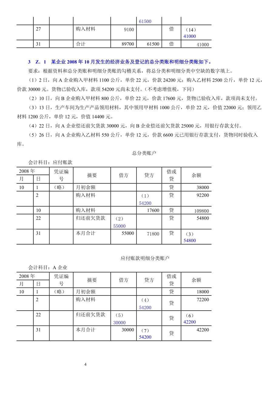 会计从业资格考试 账户平行登记会计基础五大类综合题 含答案_第4页