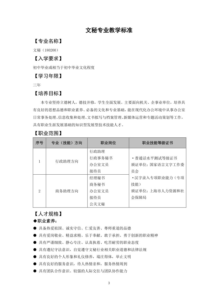 2020上海市中等职业学校文秘专业教学标准_第4页