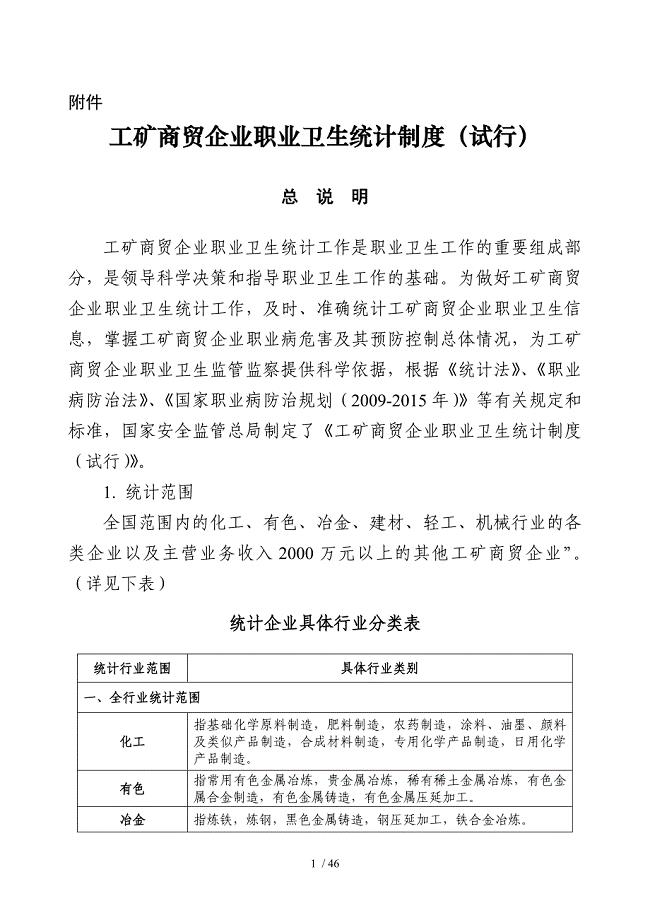 工矿商贸企业职业卫生统计制度