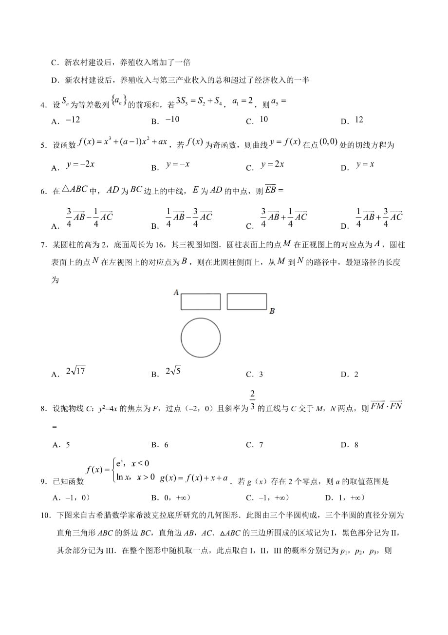 2018高考真题——理科数学(全国卷Ⅰ)+Word版_第2页