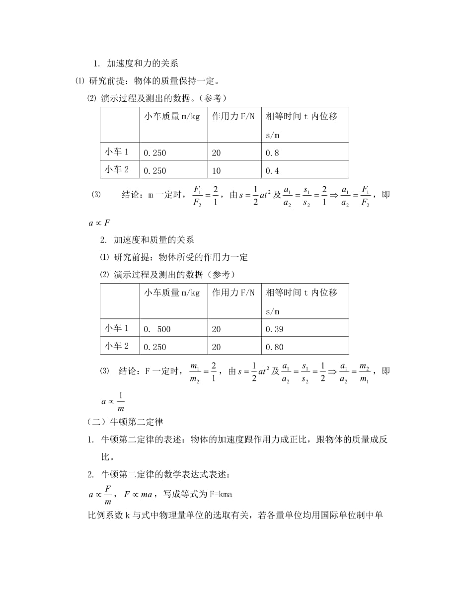 高中物理《牛顿第二定律》教案46 新人教版必修1（通用）_第2页