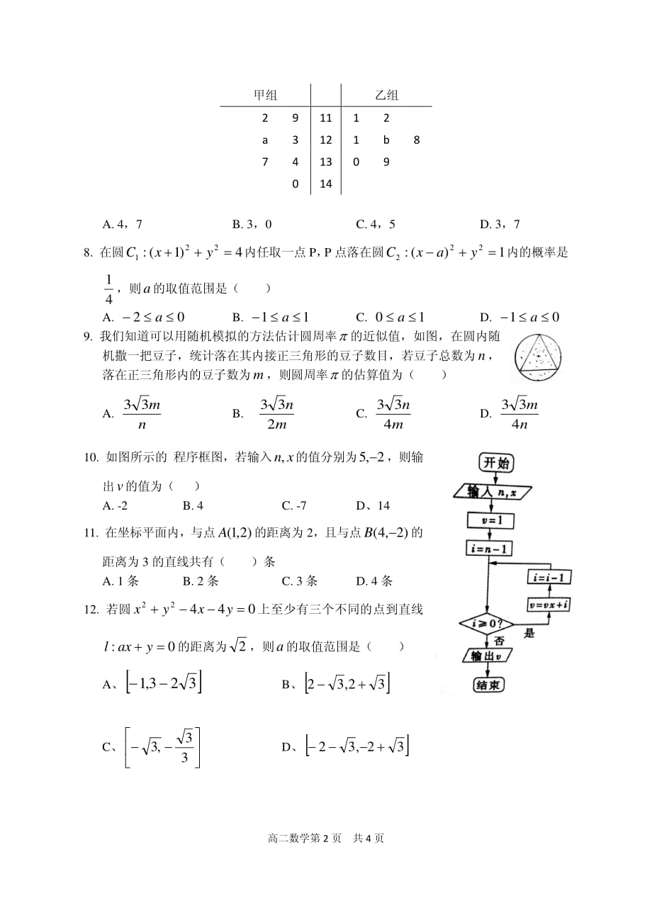 湖北襄阳四校高二上学期期中联考数学理pdf.pdf_第2页