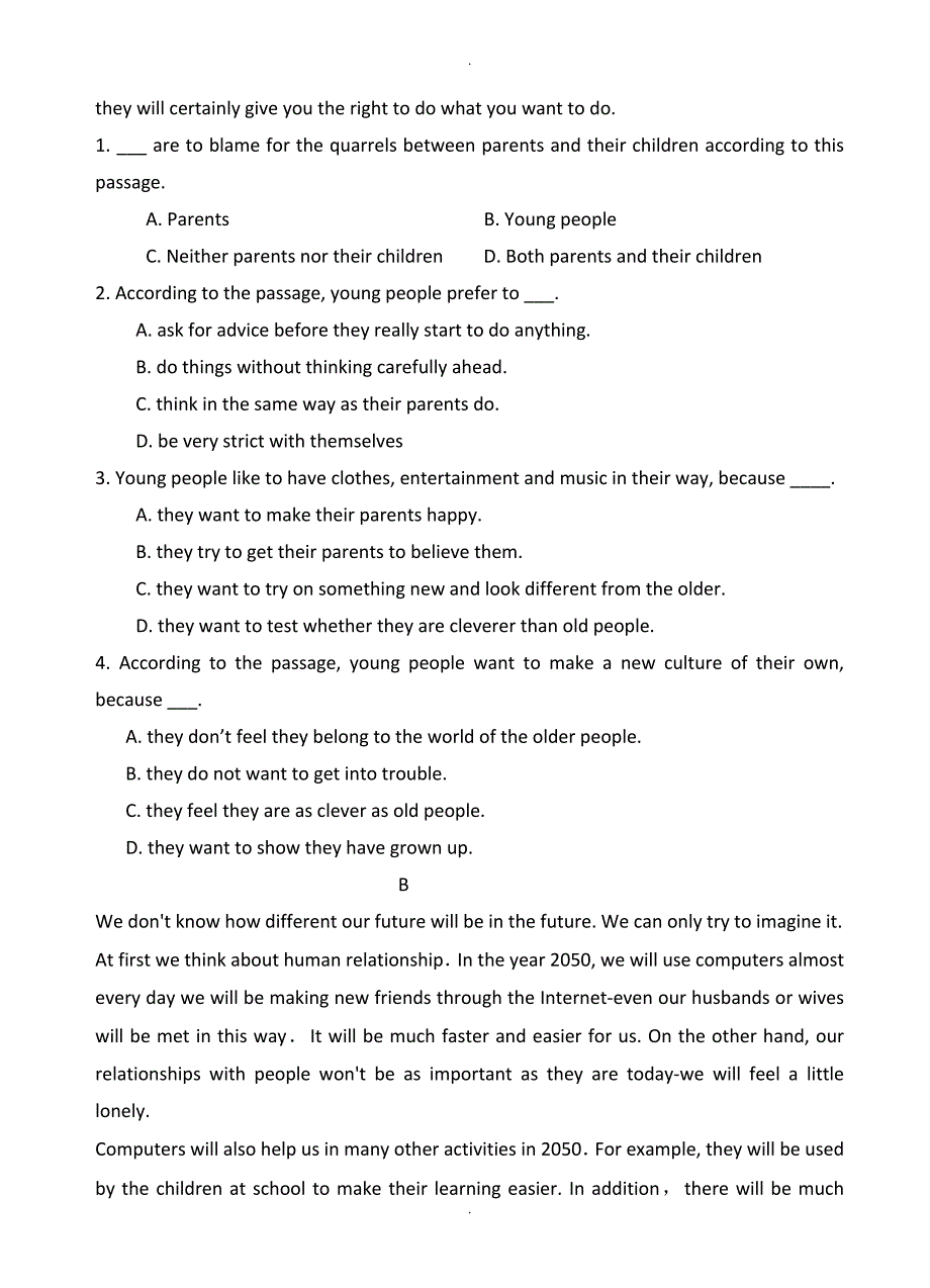 河南省周口中英文学校高三上学期期中考试英语试题(有答案)_第2页