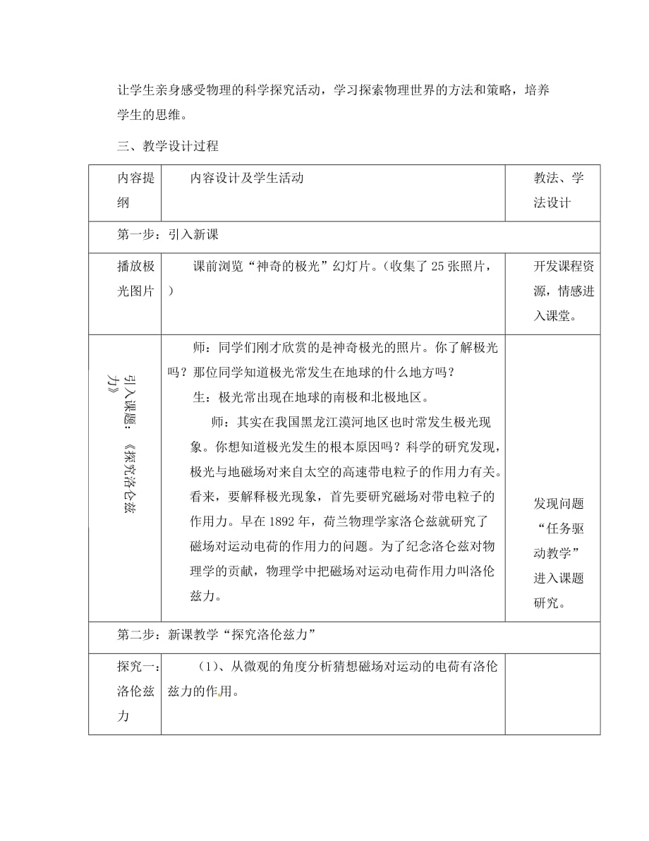 高中物理 5.5《探究洛伦兹力》教案 沪科版选修3-1（通用）_第2页