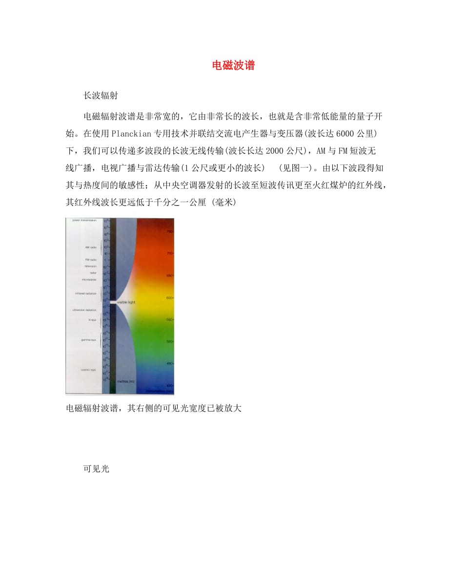 高中物理《电磁波谱》文本素材 教科版选修1-1（通用）_第1页
