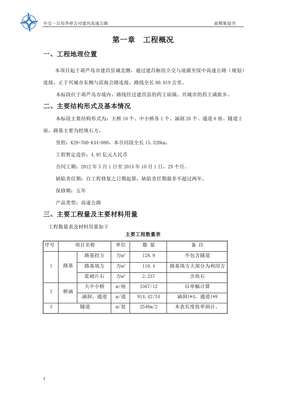 高速公路前期策划书教学材料_第1页