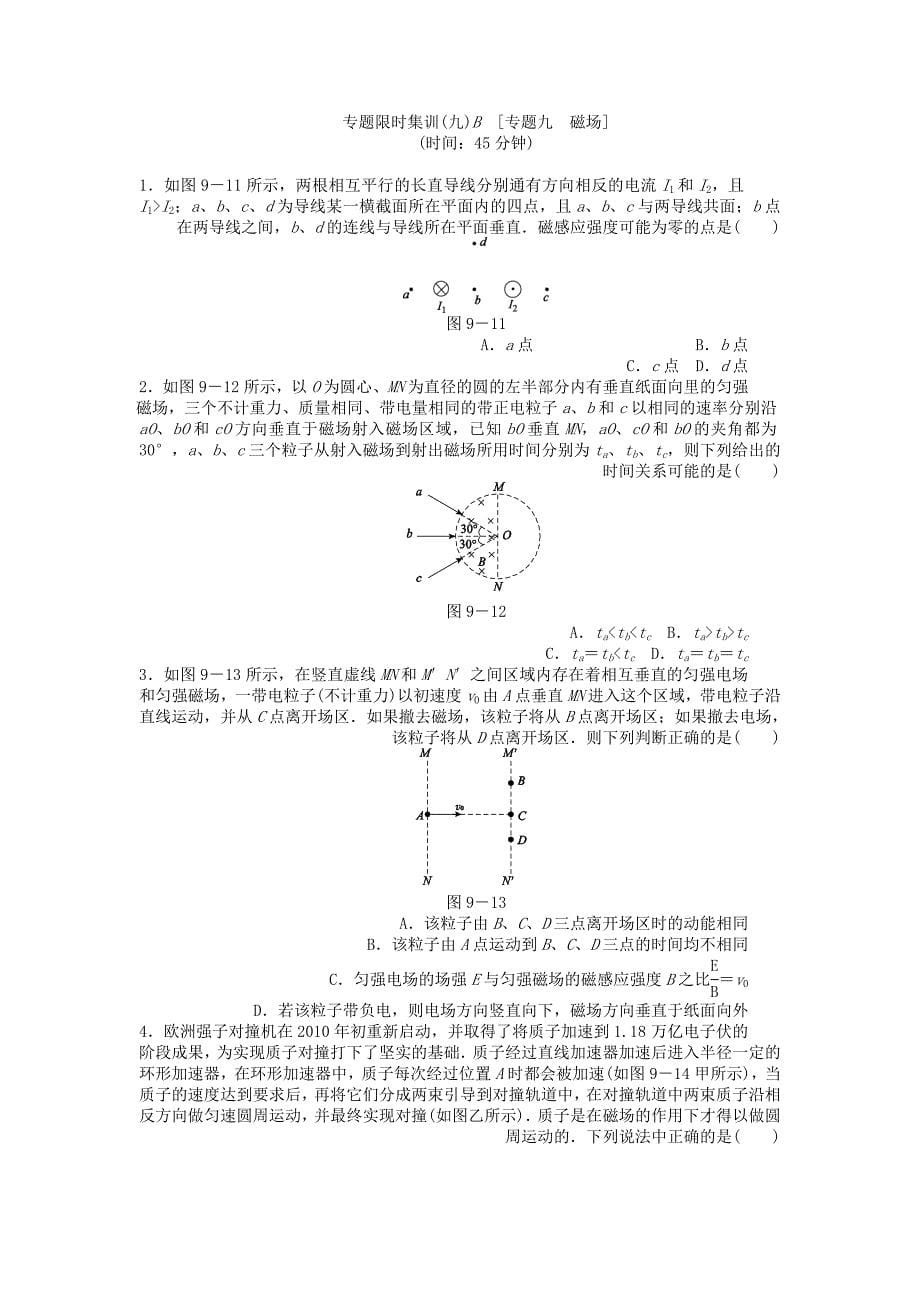 2012高考物理二轮复习 专题9 磁场限时集训.doc_第5页