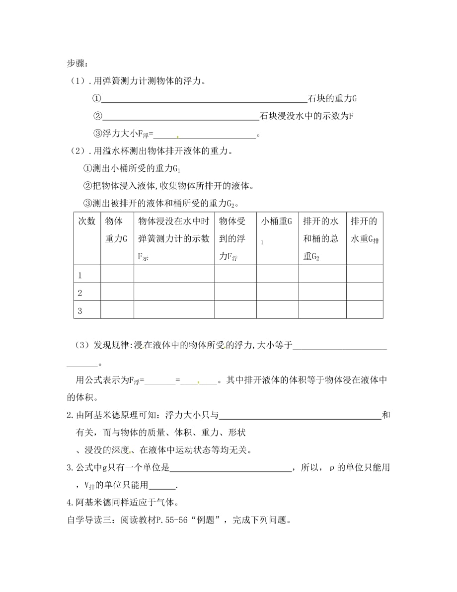 四川省安岳县八年级物理下册 10.2阿基米德原理导学案（无答案）（新版）新人教版（通用）_第2页