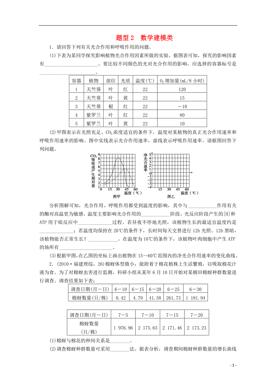 高考生物二轮复习第二部分二　非选择题题型专练题型2　数学建模类配套习题.doc_第1页