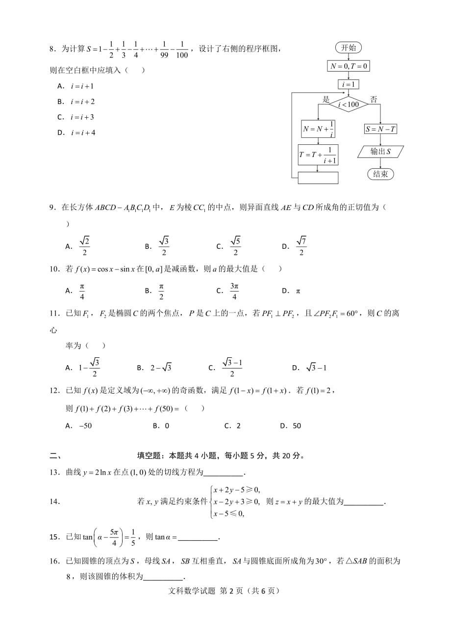 2018年全国II卷文科数学_第2页