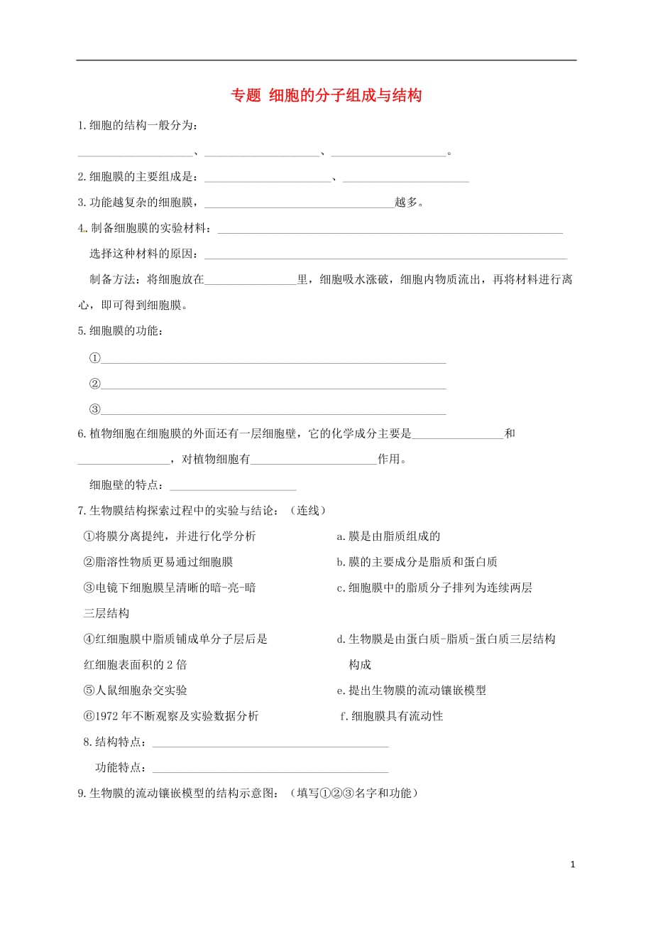 广东台山高考生物总复习细胞的分子组成与结构默写卷51.doc_第1页