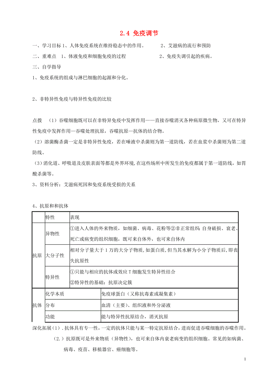 高中生物2.4免疫调节导学案必修31.doc_第1页