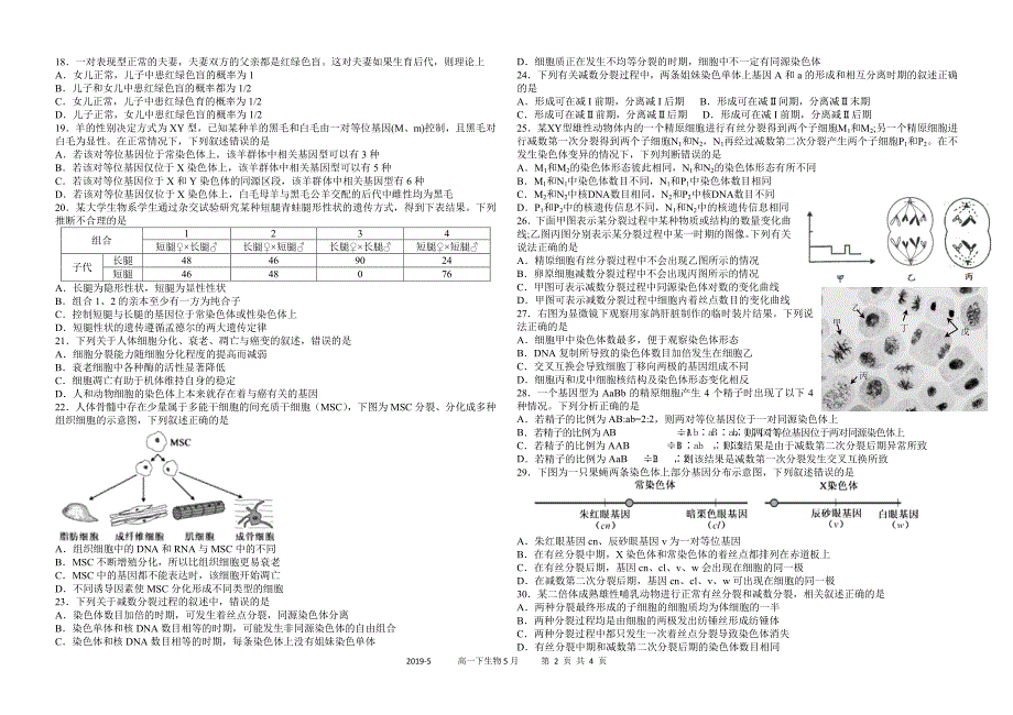 四川省2018_2019学年高一生物下学期5月阶段性测试试题（PDF）.pdf_第2页