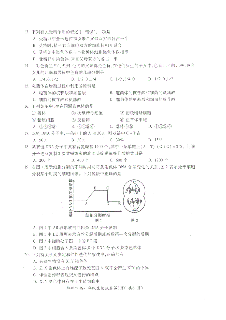 安徽蚌埠高一生物期末考试1.doc_第3页