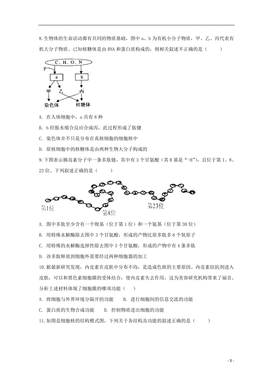 安徽省滁州市民办高中2018_2019学年高一生物上学期第三次月考试题.doc_第3页