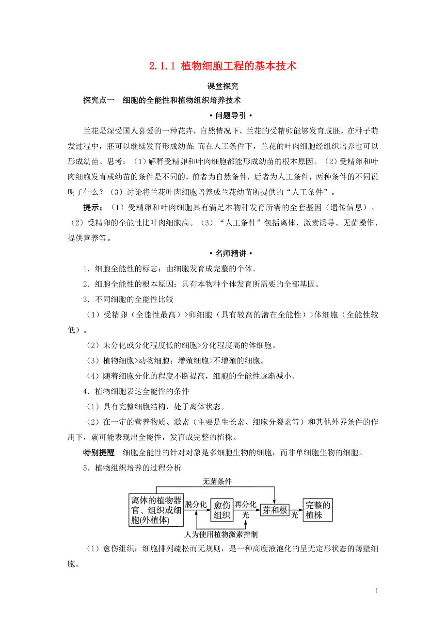 高中生物2细胞工程2.1.1植物细胞工程的基本技术课堂探究素材选修3.doc_第1页