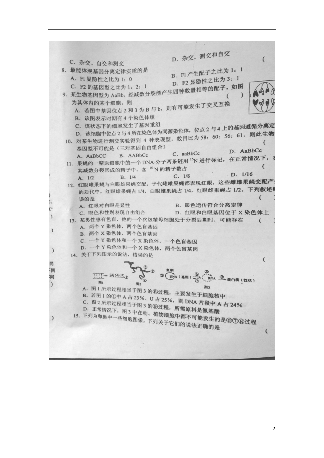 河南滑第二高级中学高一生物升学模拟强化训练.doc_第2页