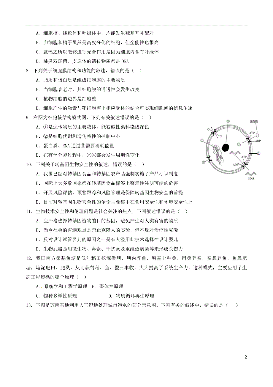 江苏泰州第二中学高二生物第二次限时作业1.doc_第2页