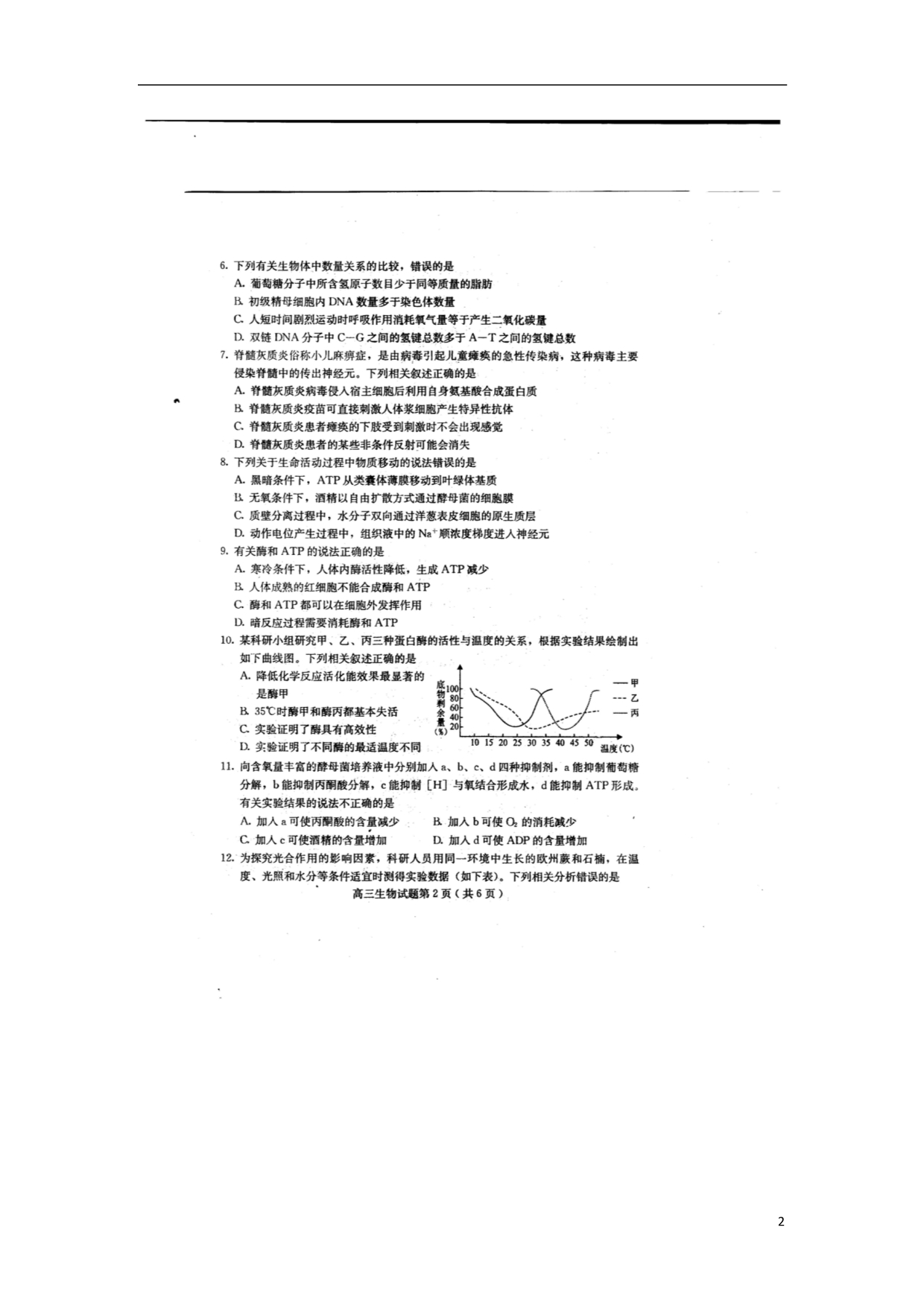 河北省保定市2019届高三生物上学期10月摸底考试试题（扫描版）.doc_第2页