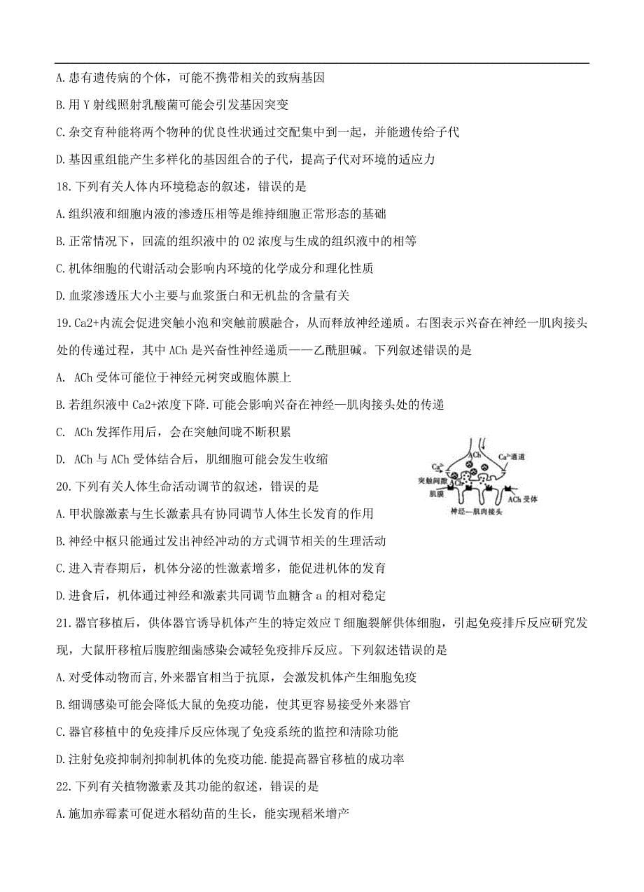 河南省2020届高三上学期阶段性考试（四）生物（含答案）_第5页