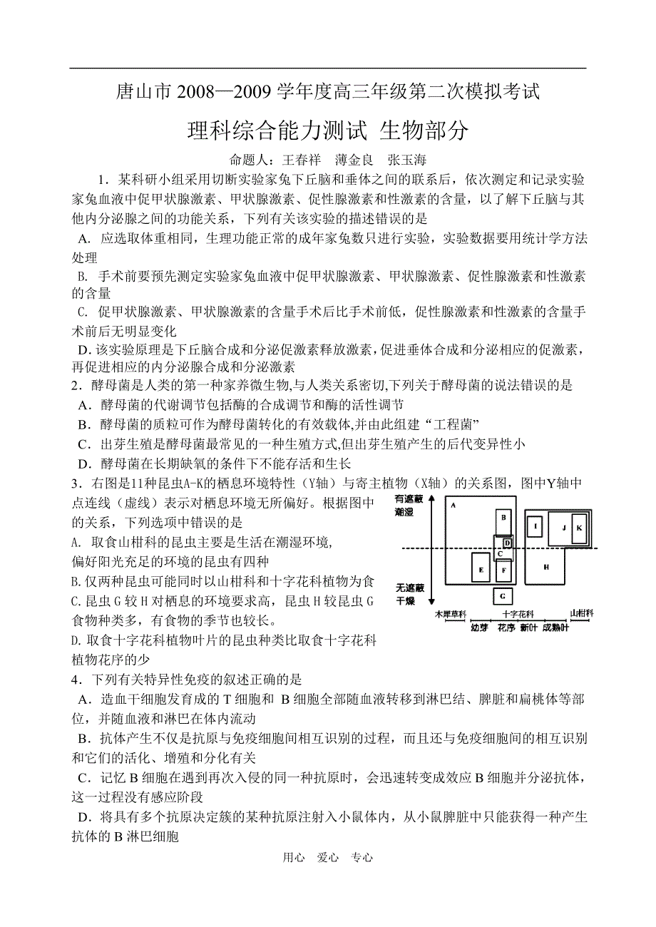 河北唐山高三生物第二次模拟考试.doc_第1页