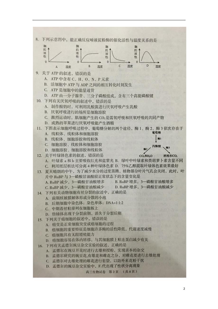 浙江余姚高二生物期末考试.doc_第2页